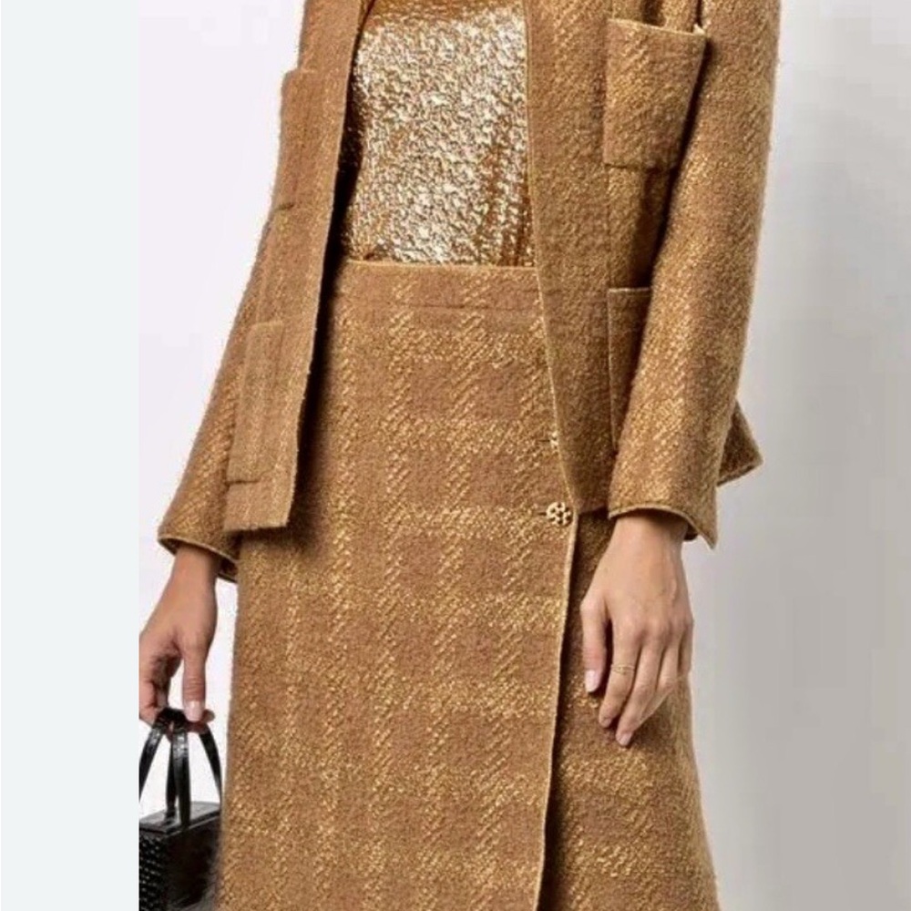 CHANEL Vintage iconic Gold and Brown Tweed skirt (only) gripoix bejeweled button